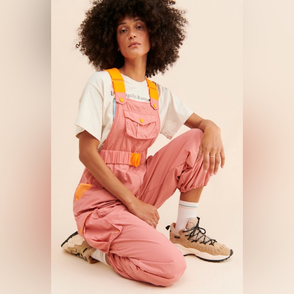 FP Movement by Free People Pink Utility Jumpsuit with Yellow Straps